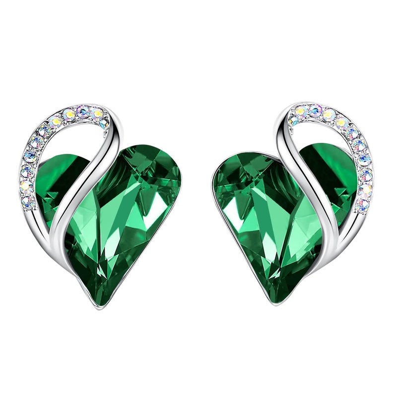 Leafael Infinity Love Heart Stud Earrings for Women, Valentine's Day Gifts for Mom, Wife, and Her, May Birthstone Crystal, Emerald Green, Silver Tone Fashion Statement Jewelry - Image 1